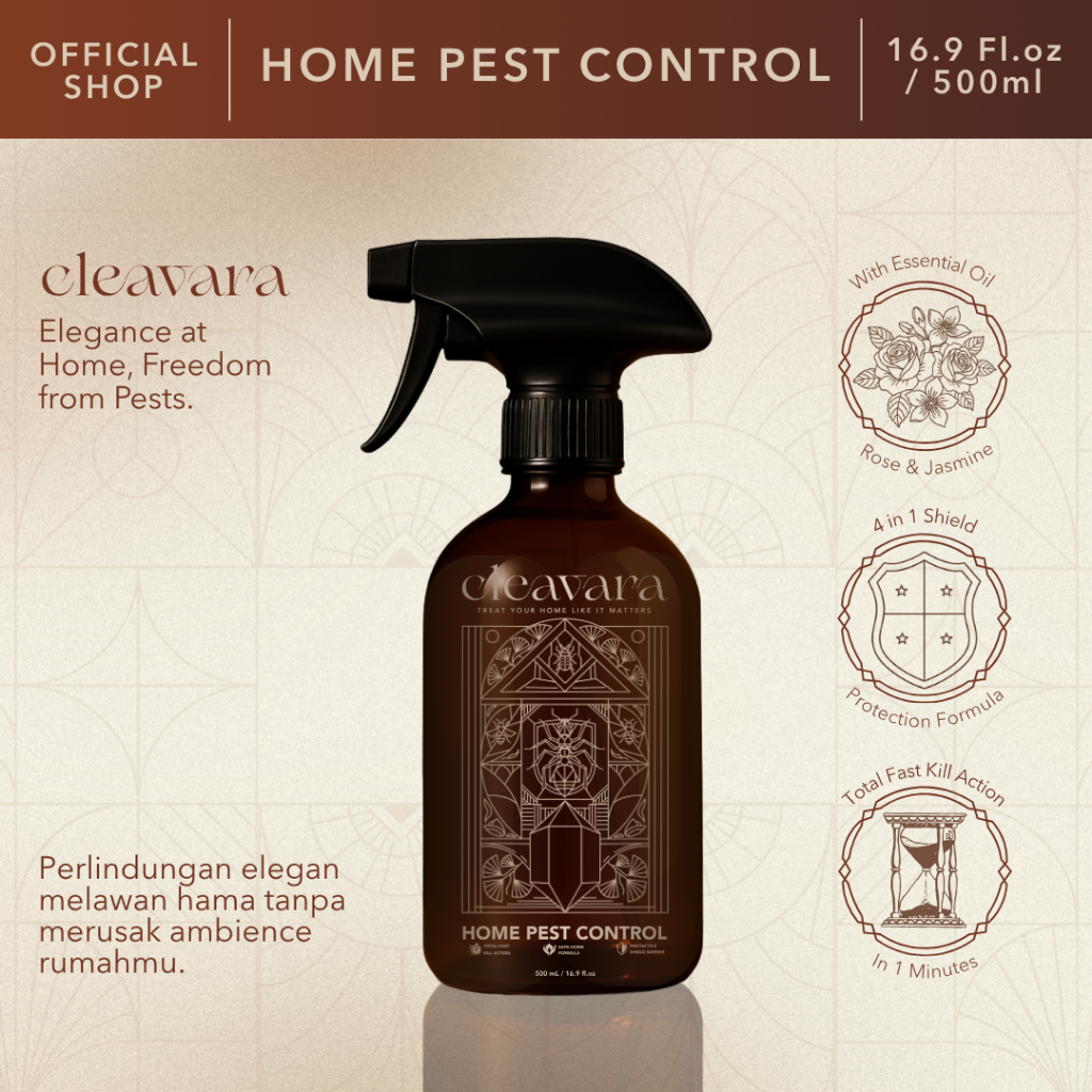 CLEAVARA HOME PEST CONTROL 500ML & REFILL 1L | Semprotan Pembasmi Semut Kecoa Lalat Kelabang Wangi Aromatik, Obat Serangga Rumah Dapur Dinding Kamar, Cepat Kering Tanpa Residu Lengket, Spray Anti Serangga Serbaguna