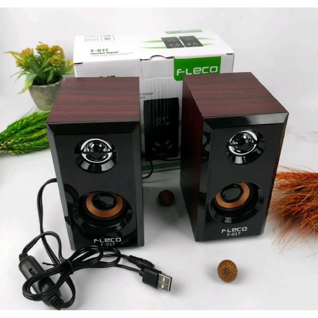 Speaker  Aktif USB Motif Kayu FLECO F-017 Speaker Laptop  Komputer Dan Extra Bass Best Terbaik