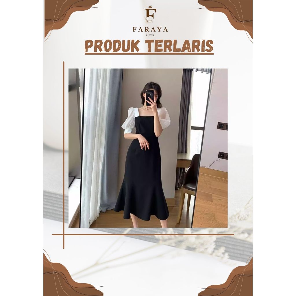 Dres wanita  lengan pendek kombinasi / Gaun wanita elegant / Dres wanita pesta korean