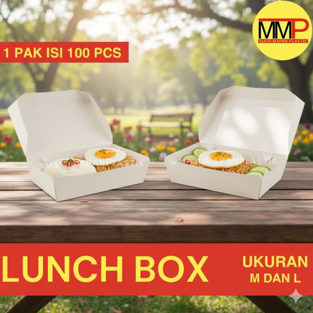 [100 pcs] Paper Lunch Box Putih / Kotak Lunch Tanpa Rakit - Kotak Lunch Rakit / Paper Lunch Laminasi