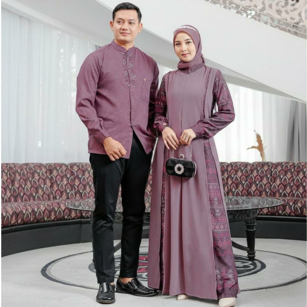SET PAKAIAN COUPLE INAYAH PATTERN TELO BY SILMI FASHION OUTFIT LEBARAN HARI RAYA TERBARU 2026 DRESS 