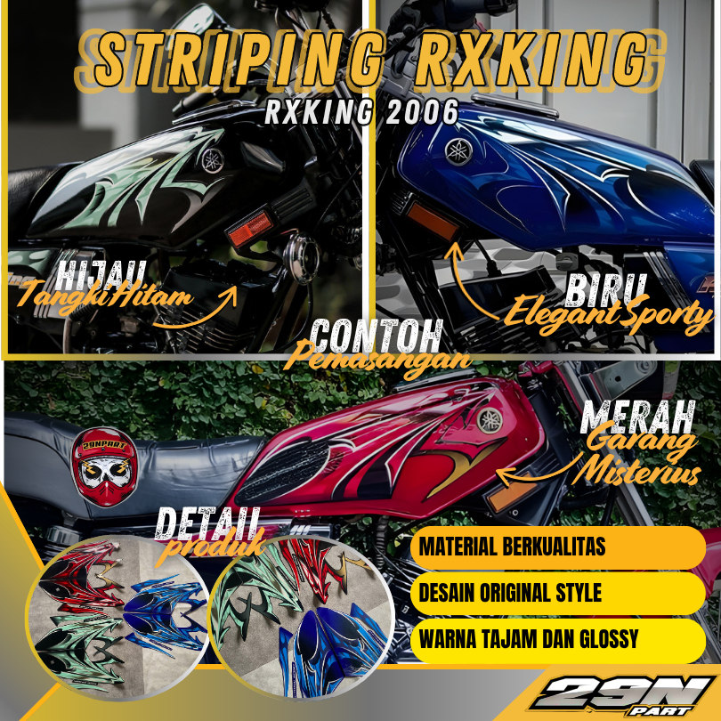 Striping Sticker Stiker Polet Motor Yamaha RX KING RXKING RXK 2006 Hitam Merah Biru Hijau Fullset Ta