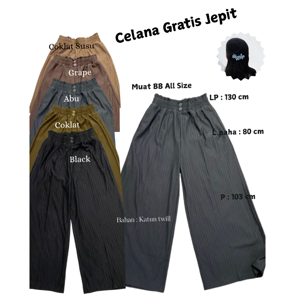 Celana Katun Twill Wanita Jumbo Bahan Melar Elastis