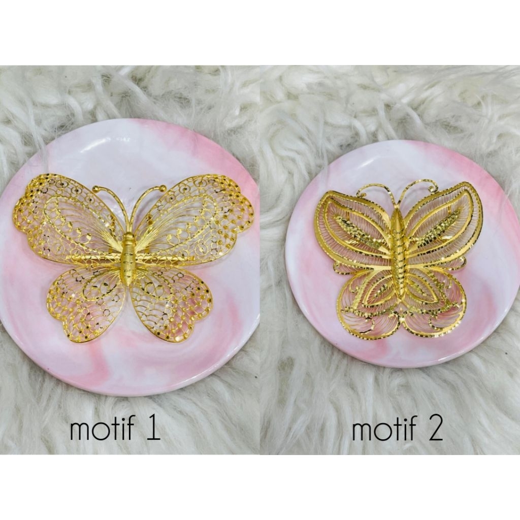 liontin bross 2 in 1 kupu kupu kerawang dua motif emas asli kadar 700