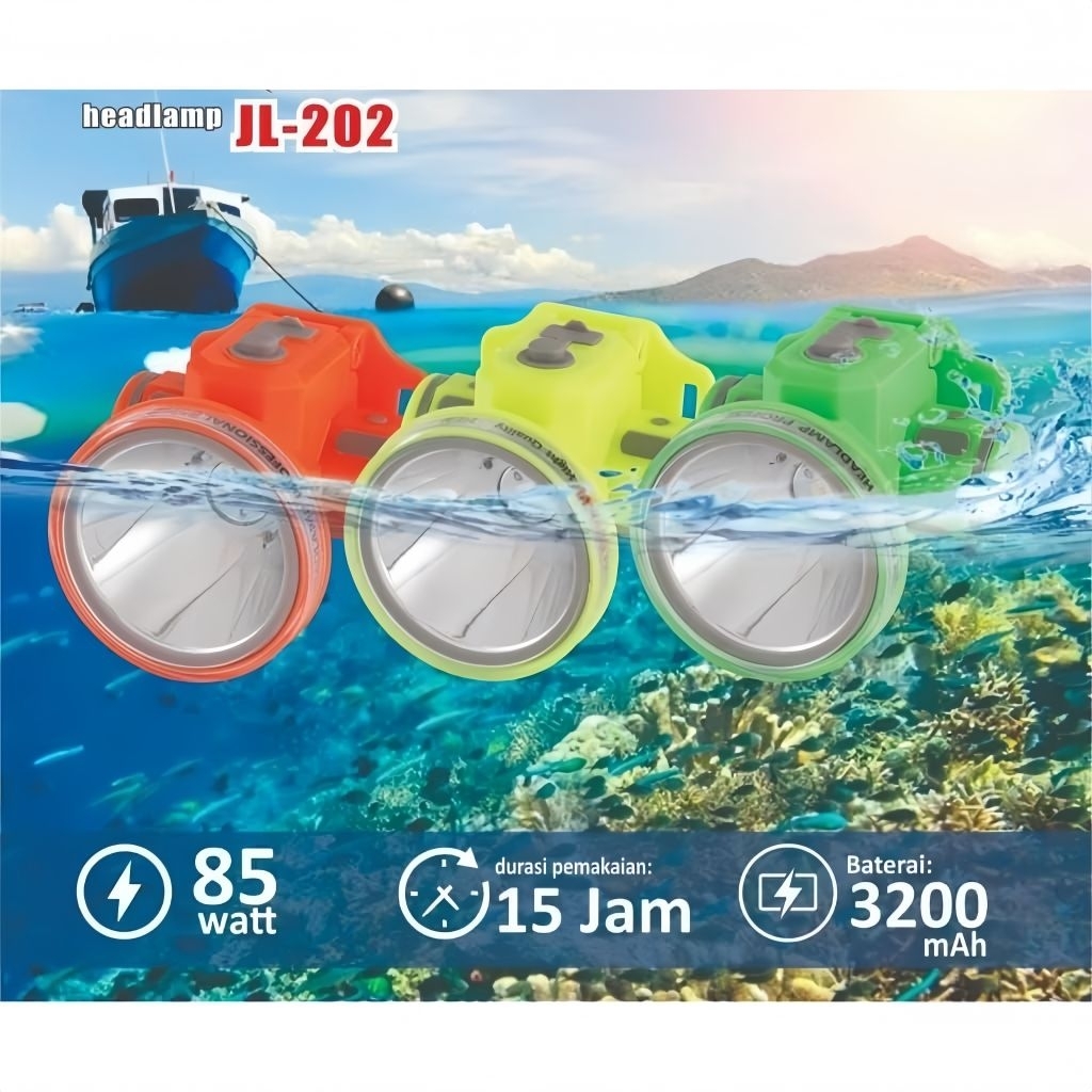 Senter Kepala selam jinlong JL-202 85watt cahaya putih super terang/Senter kepala selam cas bagus/se