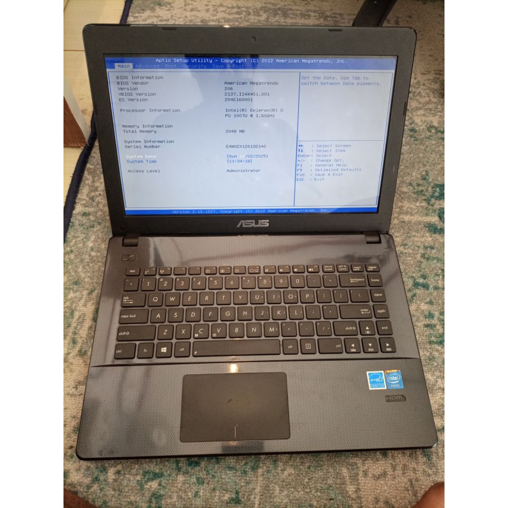 Asus X451C Celeron 1007U Ram 2Gb Batre Oke, Keyboard Oke, Layar Ada Ws, Speaker kanan Lirih, Non Cha