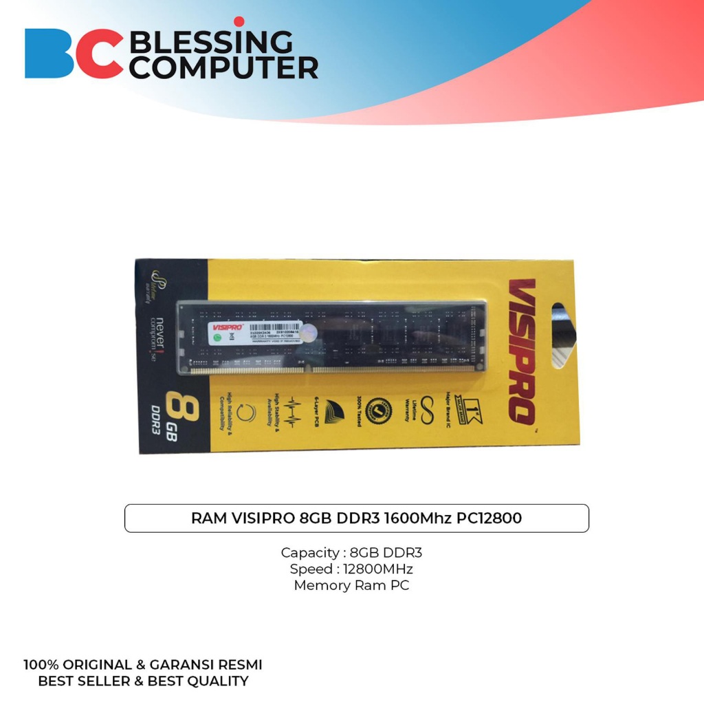 RAM VISIPRO 8GB DDR3 1600Mhz PC12800