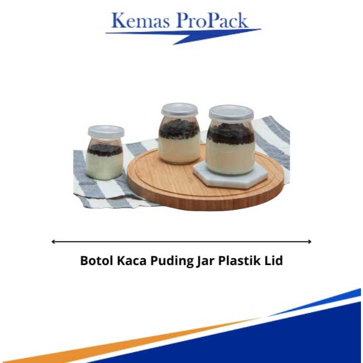 Botol kaca Puding Jar Premium Tutup Plastik Lid/Botol Selai