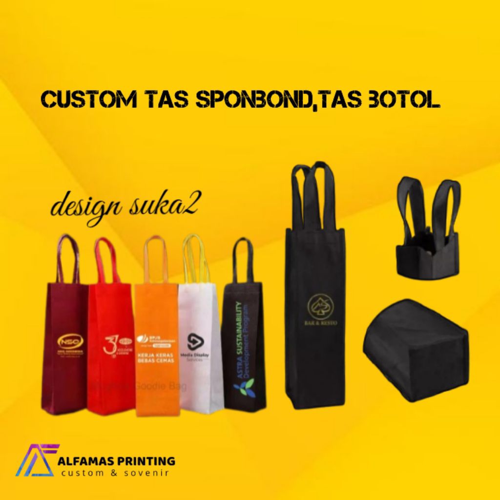 Tas Spunbond BOTOL / Goodie Bag Tumbler /Tas Souvenir Gelas / Tas Botol Wine / Tas Kain Botol
