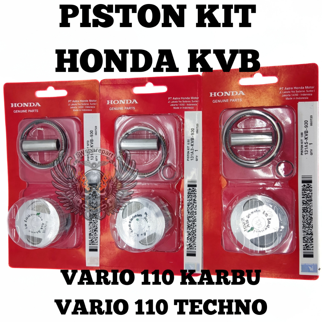 ( ORI 100%) PISTON RING SEHER KIT HONDA AHM KVB VARIO 110 KARBU TECHNO ( SIZE RING PISTON STANDAR 50