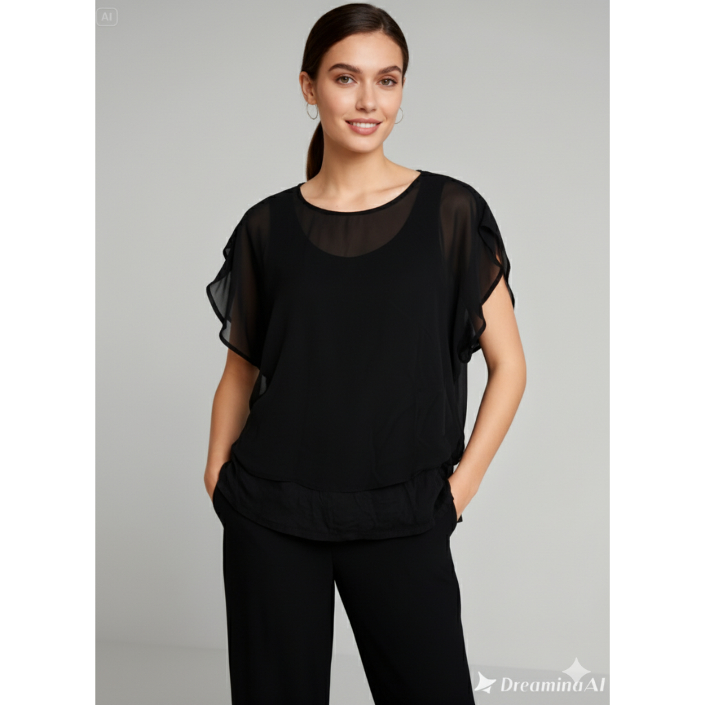 blouse double layer blue tank Tom Tailor atasan blus branded wanita