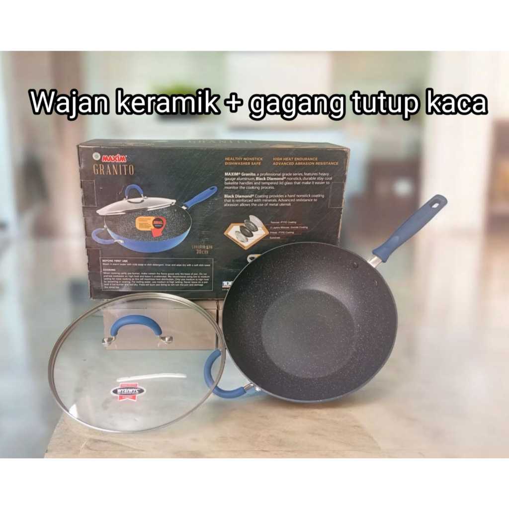 Wajan Keramik Bertutup Kaca 30 Cm Granito