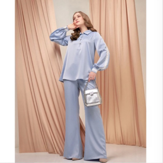 IVAN GUNAWAN PRIVE KYLEE BLUE Set by IVAN GUNAWAN ORIGINAL - One Set Setelan Atasan Tunik Celana Pip