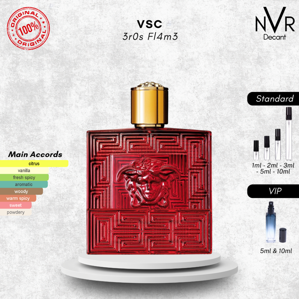 Decant/Tester Parfum Versace Eros Flame EDP 1ml, 2ml, 3ml, 5ml, 10ml | Decant Original 100% Tanpa Ca