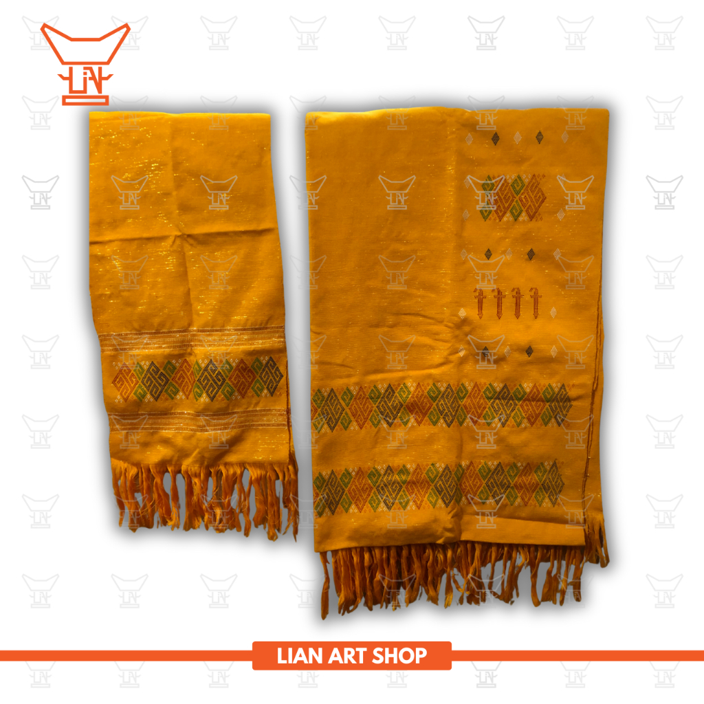 Tenun Asli Toraja Motif Parruki' Warna Kuning Emas, dengan kombinasi benang emas