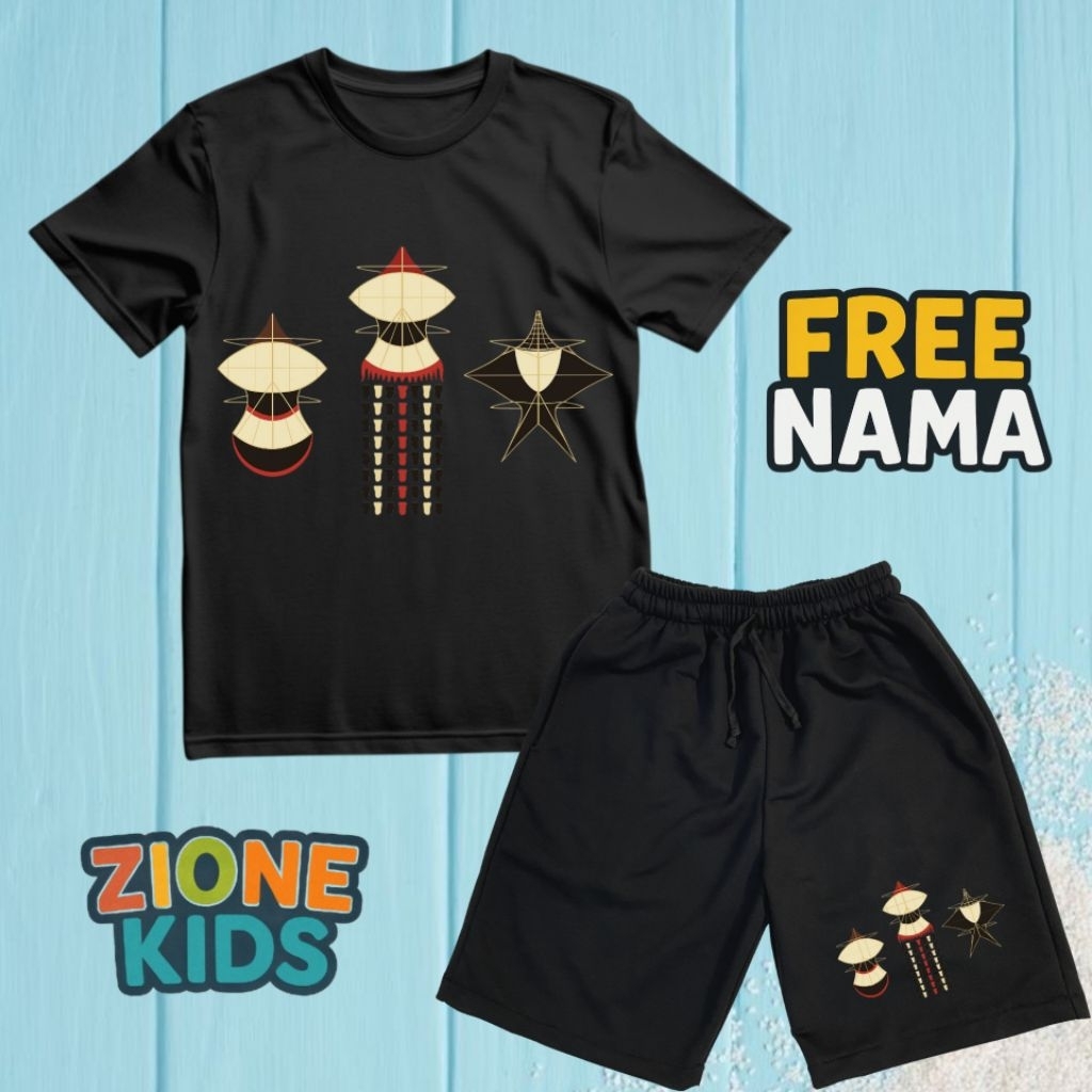 Stelan Broadshorts Baju Kaos Anak dan Celana Anak Layangan Janggan Bali Terbaru Free Nama