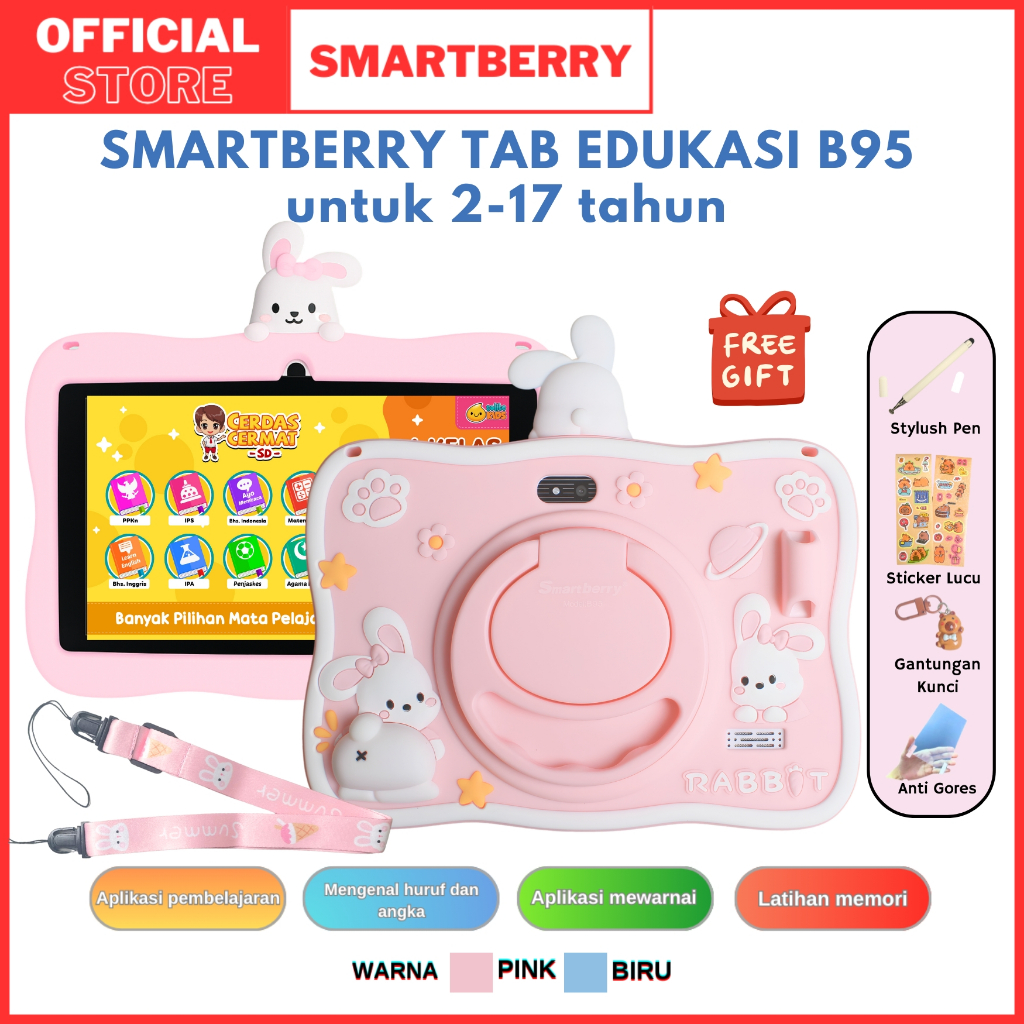 SMARTBERRY STUDY TAB B95 4/128GB / Tablet Anak / Hadiah Anak / 7 Inch / Android 14 / Tab Edukasi