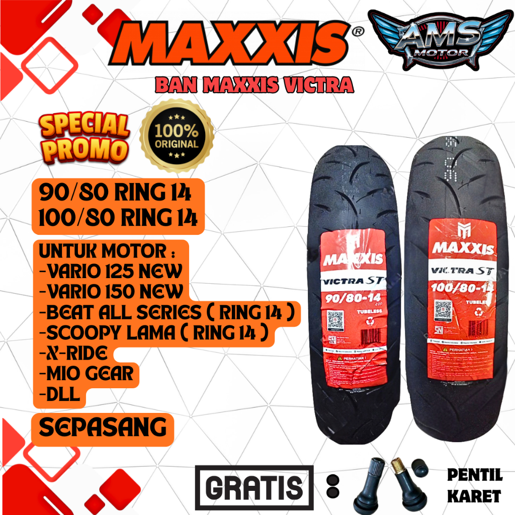 [PAKET SEPASANG MURAH] MAXXIS VICTRA RING 14 ( 90/80-14 & 100/80-14 ) / BAN MAXXIS TUBELESS RING 14 