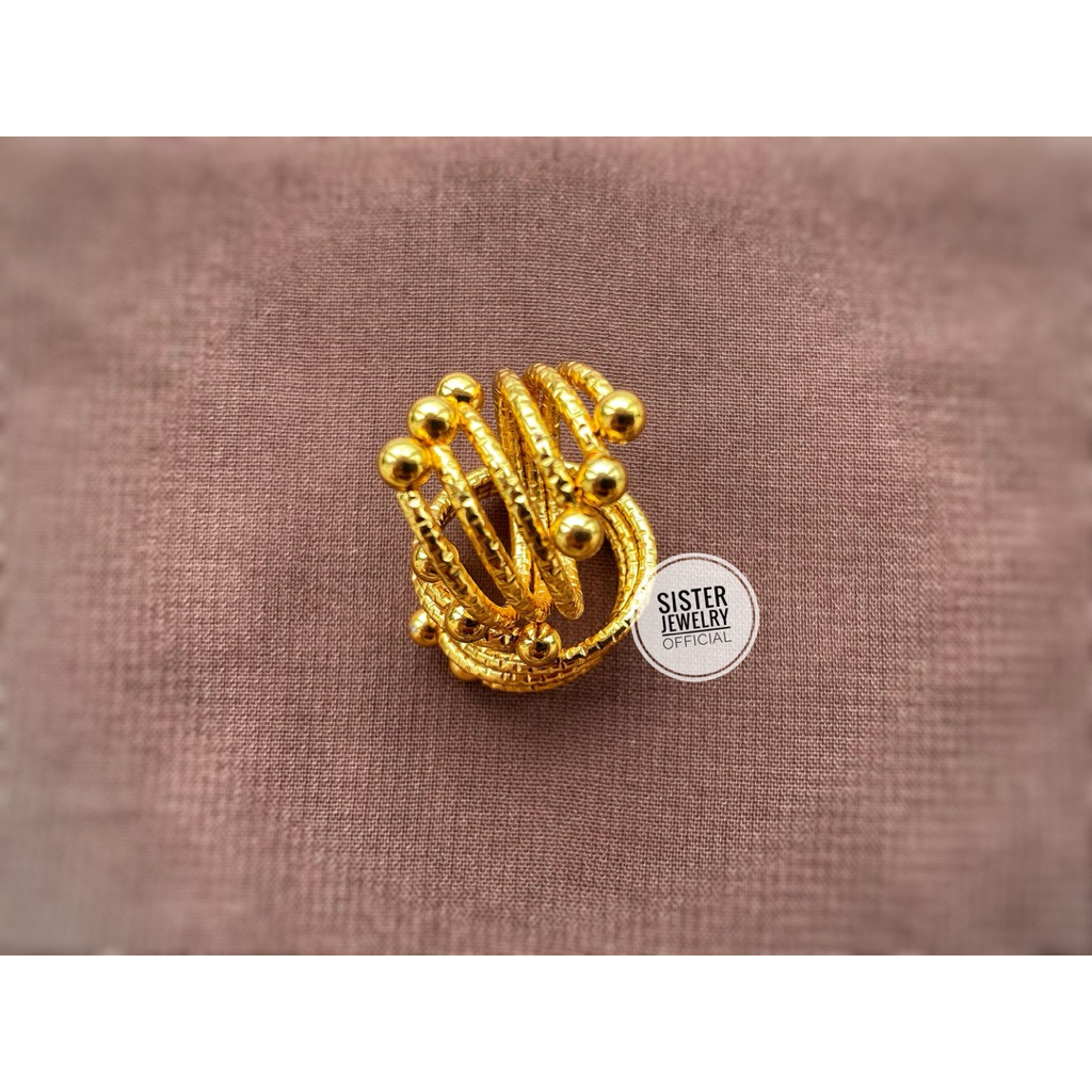 Cincin Spiral Bola Emas Mewah