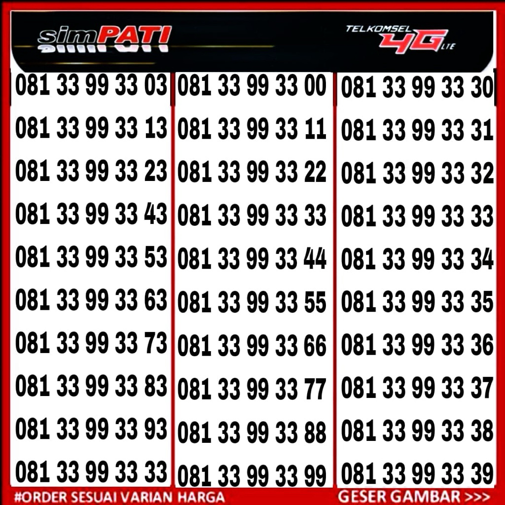 Nomor cantik Telkomsel simpati 11 digit kartu perdana Telkomsel nomer cantik 11digit prabayar 339933
