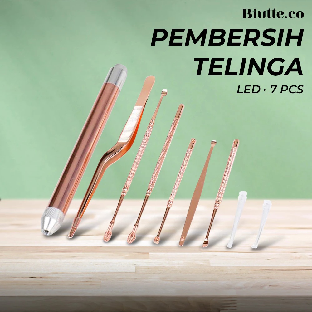 Flashlight Earpick Set Pembersih Korek Kotoran Telinga Kuping Cotton Bud Ear Spoon Lampu Senter LED 