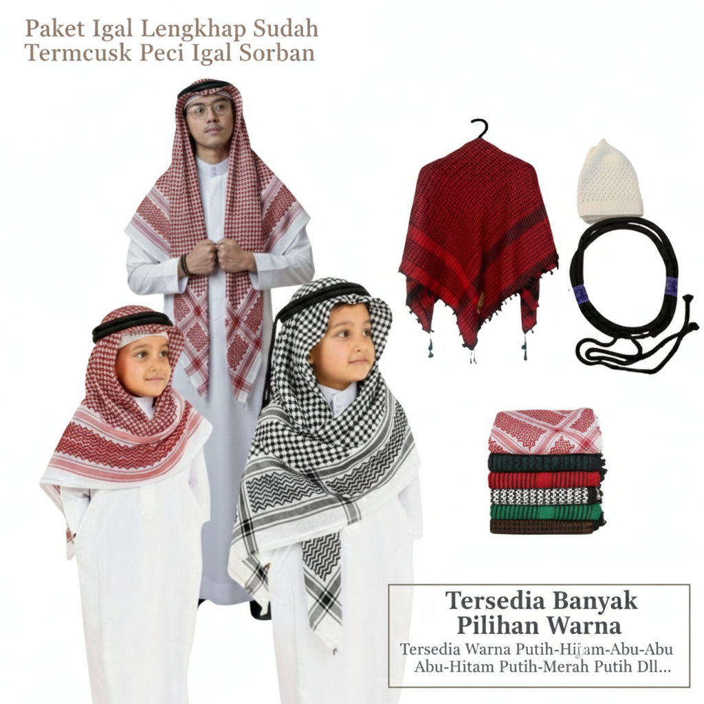 Sorban Arab Igal Arab Sorban Arab Igal Tali Peci Putih Dewasa dan anak Perlengkapan Haji Umroh Hiban