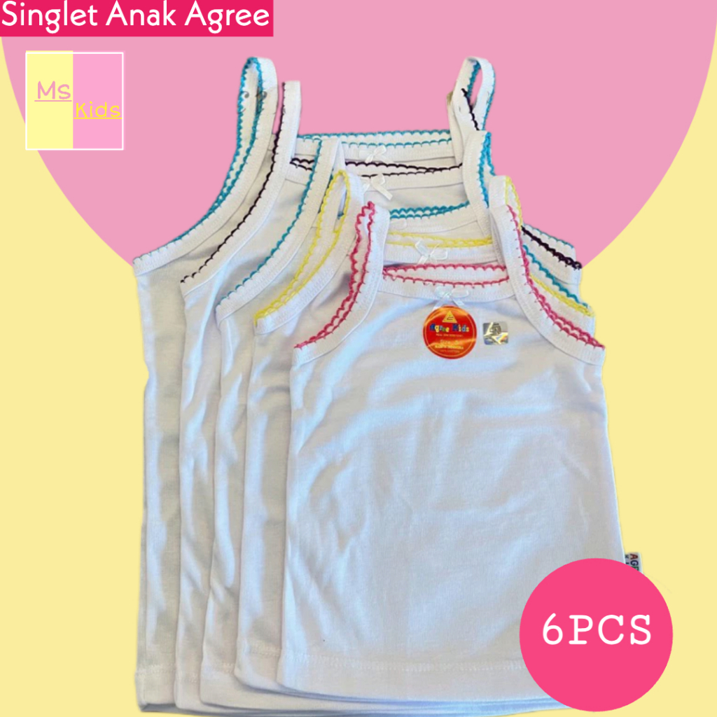 6PCS Kaos Dalam Singlet Anak Agree Kids - Kutang Anak Perempuan Renda