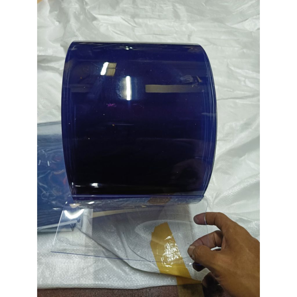 tirai pvc curtain blue clear 2mm x 20cm x 100cm plastik gorden biru transparan