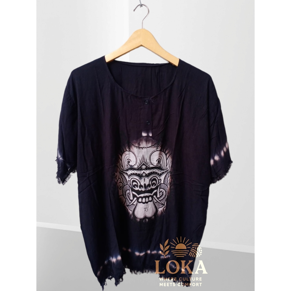 KAOS BARONG BALI HITAM PRIA DAN WANITA - KAOS PANTAI - BAJU SANTAI - LOKA CULTURE
