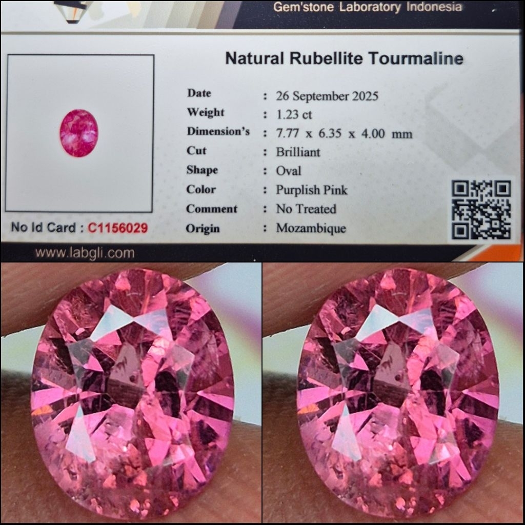 Natural Rubellite Turmaline NTD Notreatmen Mozambique Memo Lab