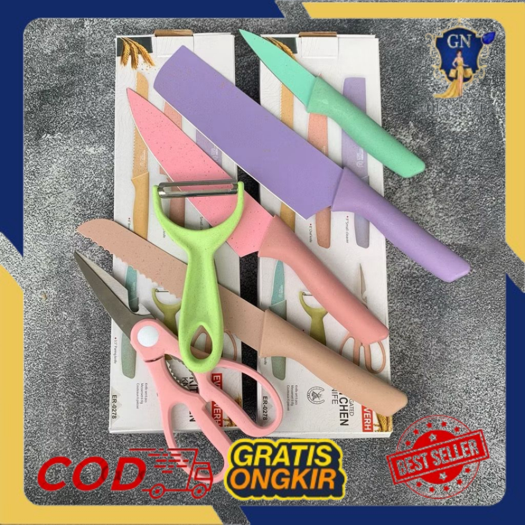 PISAU SET 6 IN 1 KITCHEN SET PRODUK VIRAL SOUVERNIR CANTIK KNIFE EVCRIVERH