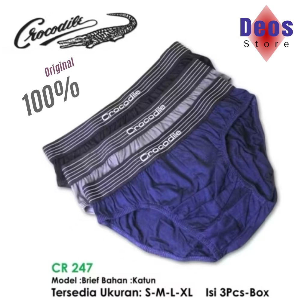 CD Pria Crocodile Cotton ORIGINAL (1 BOX ISI 3) 521 - 247/ CELANA  DALAM PRIA CROCODILE 247
