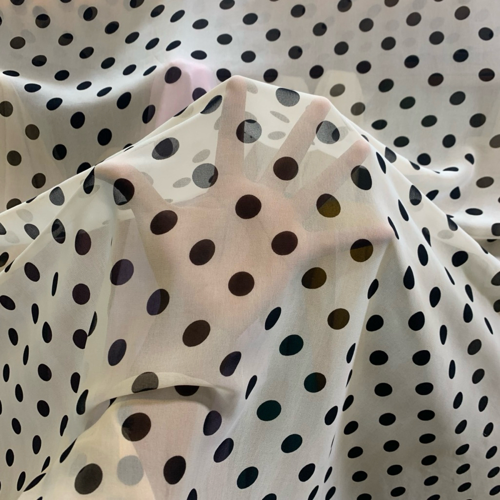 kain sifon polkadot - kain sifon motif - kain ceruty motif polkadot - kain ceruty polka [CREAM]