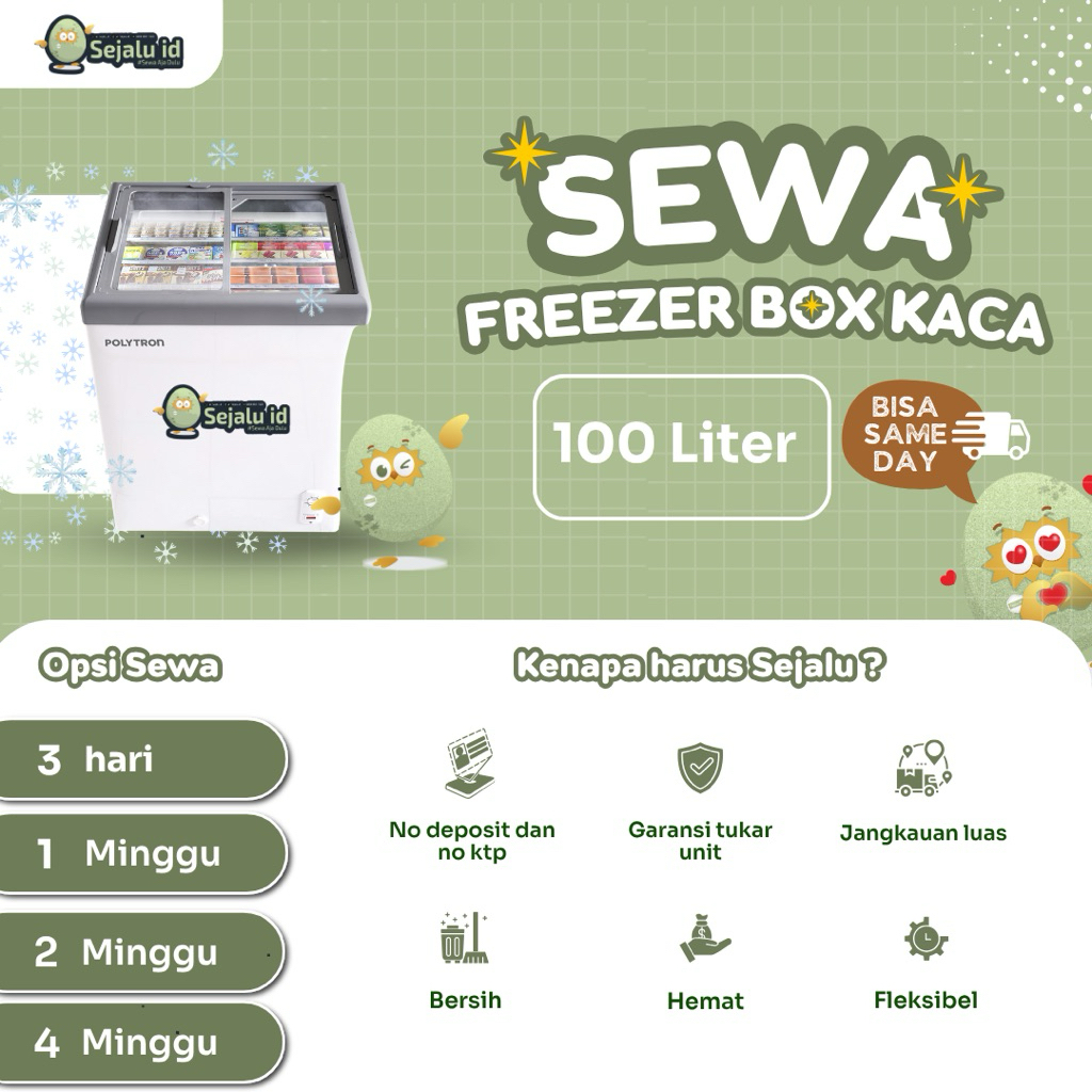 SEWA FREEZER KACA 100 liter Polytron PCF 129