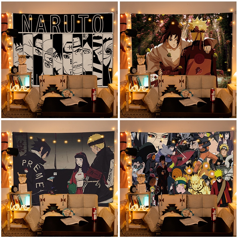 Poster kain latar Naruto anime ins, kain dinding latar, wallpaper dinding, kain gantung untuk kamar 
