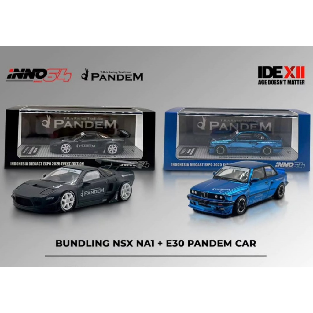 INNO64 PANDEM ROCKET BUNNY BMW M3 E30 BLUE CHROME - HONDA NSX NA1 BLACK CARBON INDONESIA DIECAST EXP