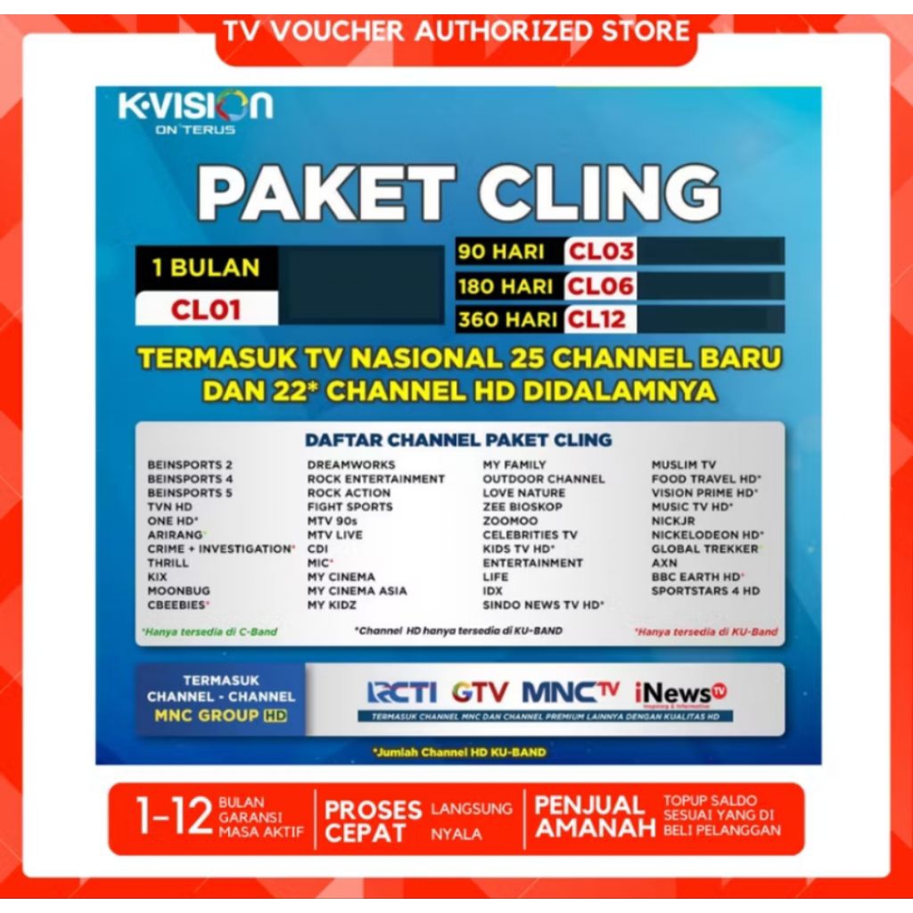 PROMO PAKET CLING K vision 360Hari/1Tahun MNC GROP K-VISION promo shope termurah
