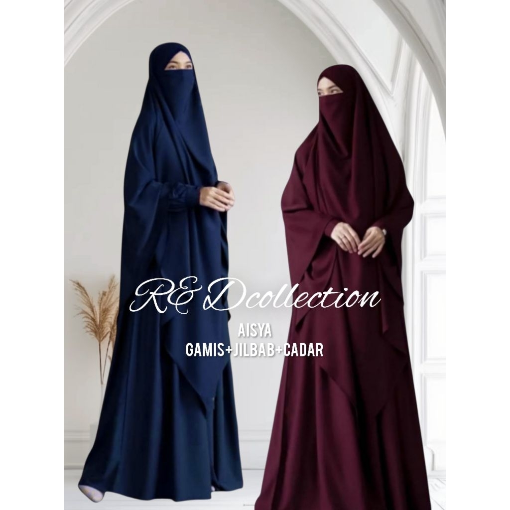 AISYA wolfish long french khimar set gamis syari free cadar tali