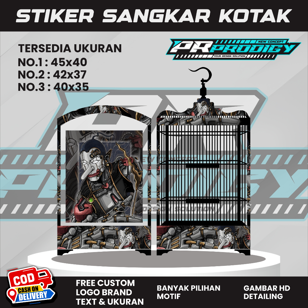 STICKER DECAL SANGKAR / KANDANG BURUNG / MOTIF WAYANG PETRUK MERK EBOD ORIQ DIAMON BNR