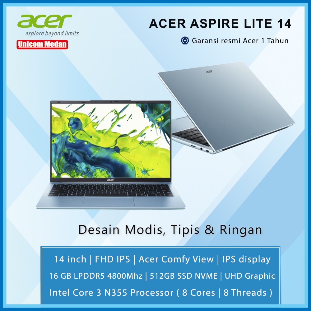 Acer Aspire Lite 14 Intel Core 3 N355 16GB DDR5 SSD 512GB