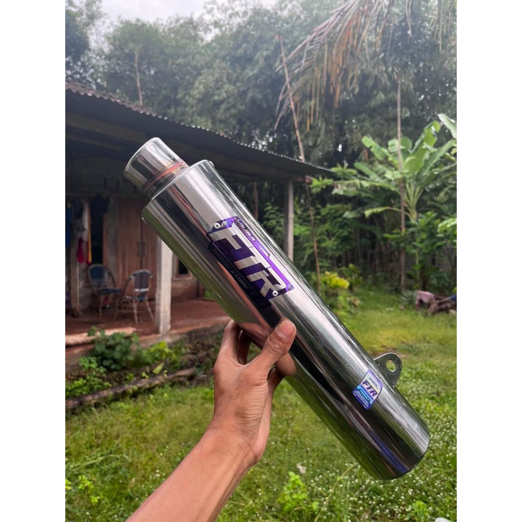 Knalpot FTR MODEL KNALPOT SUPRA X125 BOBOKAN EBLEM TITANIUM BLU