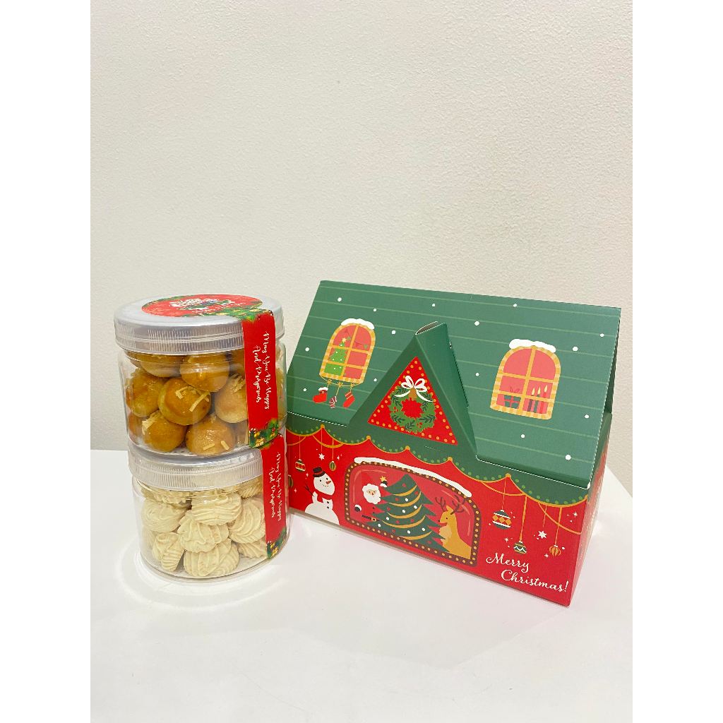 Hampers Natal Holly Jolly Kue Kering - Nastar - Sagu Keju isi 2 kemasan toples 400 ml