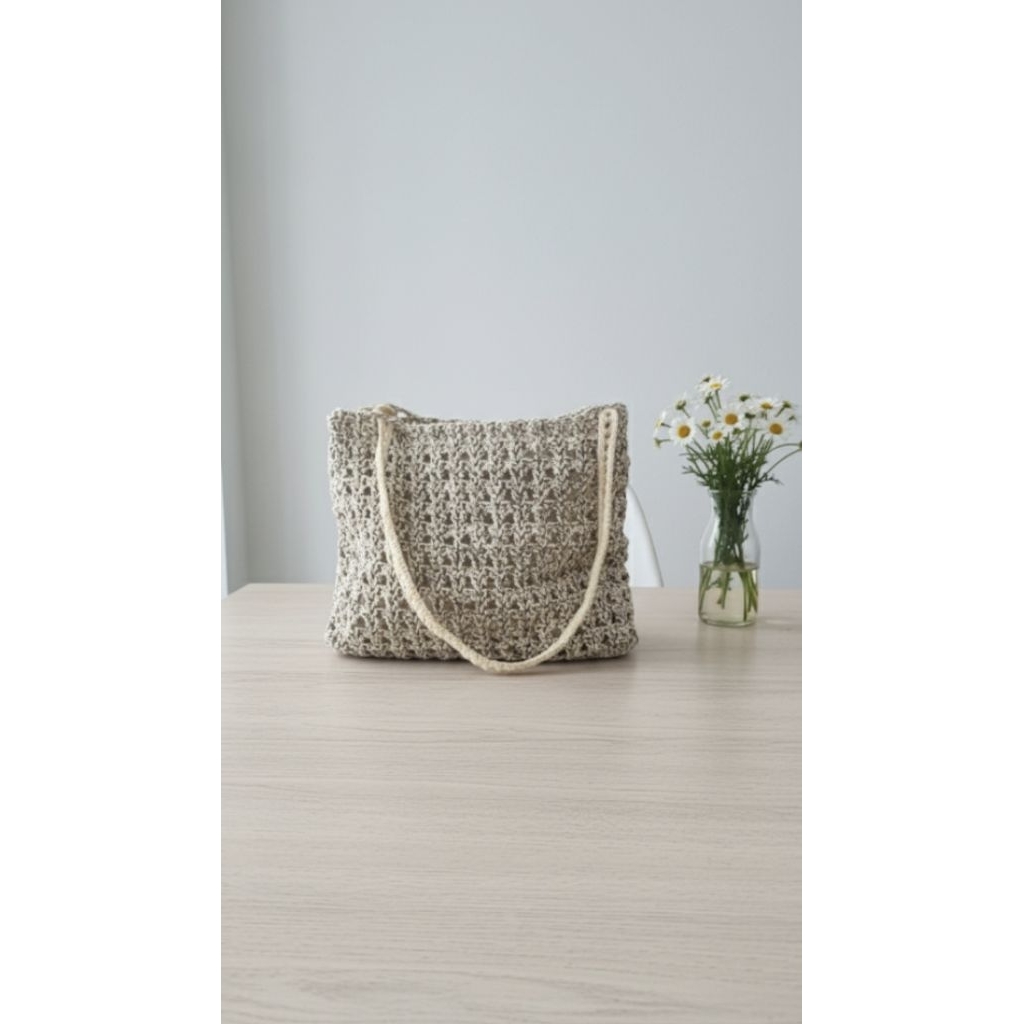 Tote Bag Crochet / Shoulder Bag / Tas Rajut Kombinasi Benang Polyester dan Katun Ukuran 35x26 cm Coc
