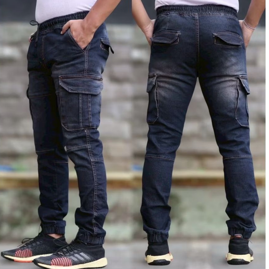 Celana Joger Cargo Jeans Pria Slimfit Jumbo Big size pinggang karet Tali serut Unisex Original Handm