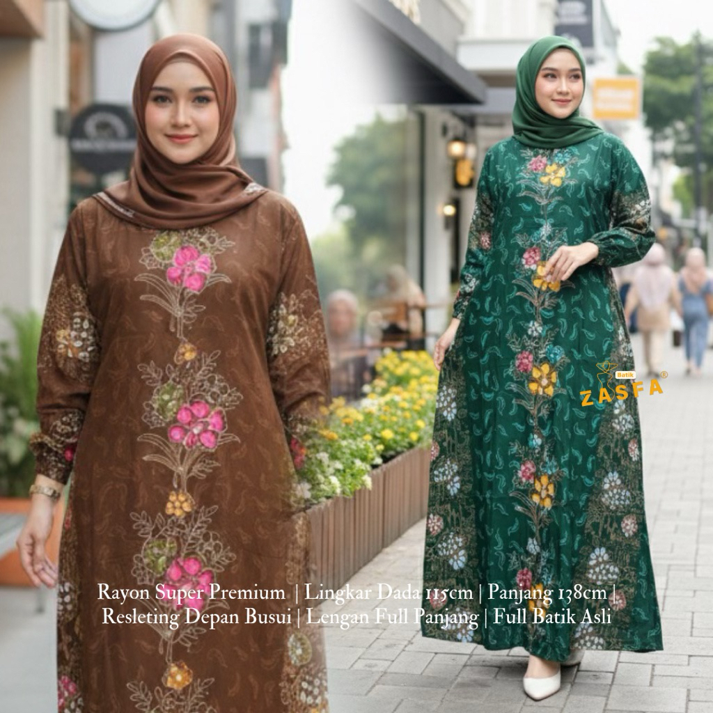 Zasfa Gamis Syar'i Gamis Busui Original Model Azzahra Gamis Rayon Tebal LD 115cm