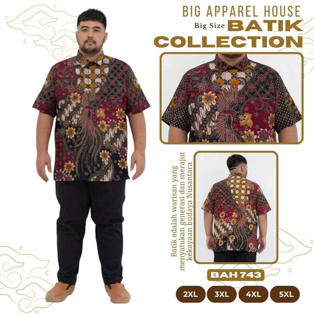 Kemeja Batik Pria Big Size Jumbo Lengan Pendek Katun Adem Motif Burung Cendrawasih, Parang, Bunga Ka