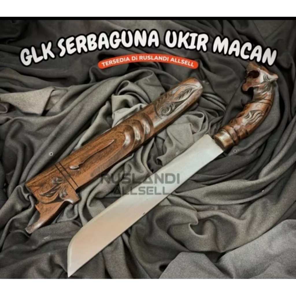 Golok Macan Baja Asli Per Sepuh Serbaguna Panjang 25cm Kayu Bakoo