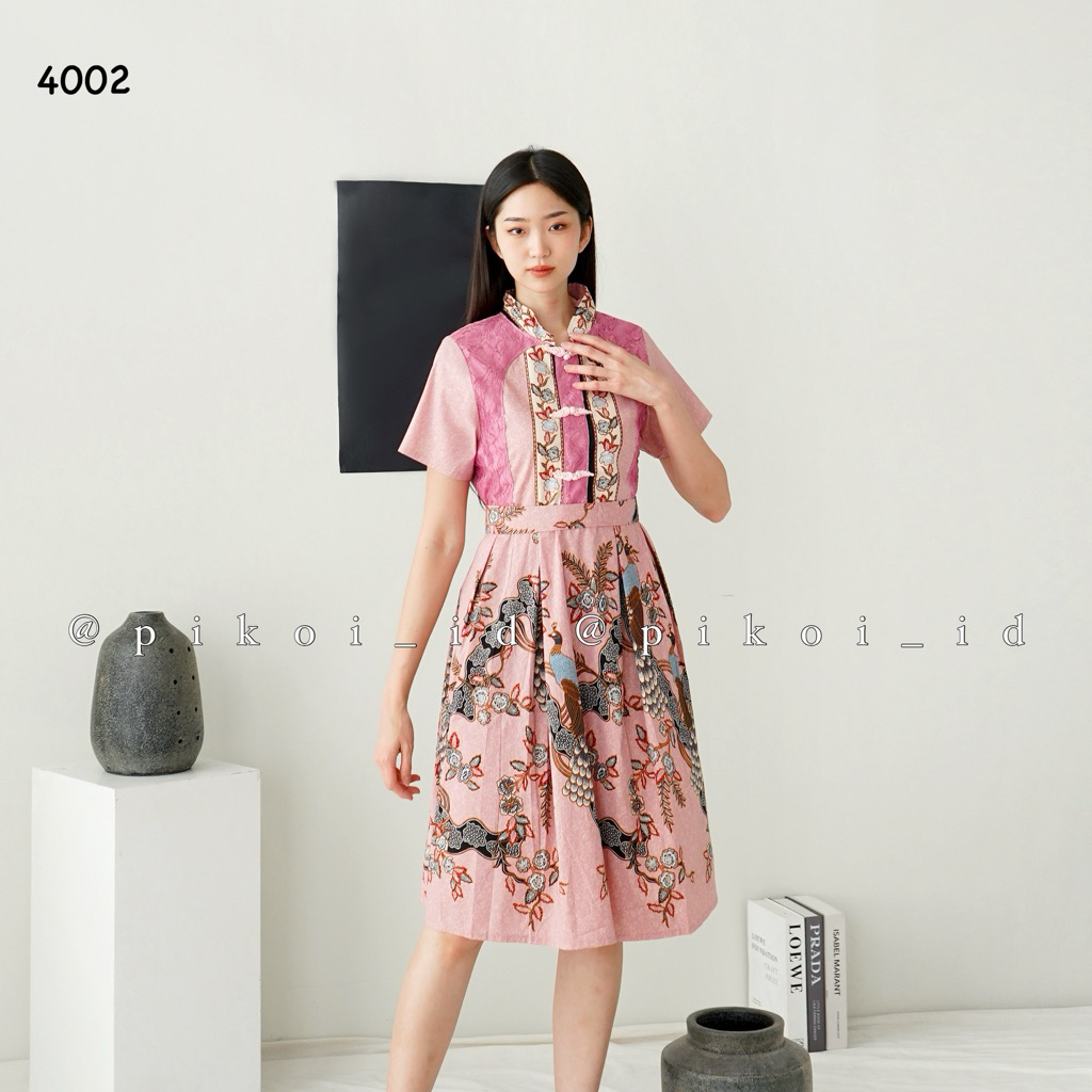 Atasan batik modern pink / baju cheongsam wanita / baju imlek 2025 / dress batik modern navy / NOLA 