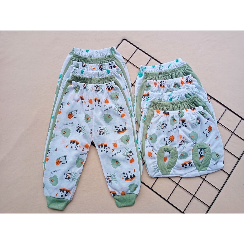 Kanki Baby - Isi 1 Lusin Mix Celana Panjang Dan Celana Pop Bayi Baru Lahir Unisex Seri Sage/Bawahan 