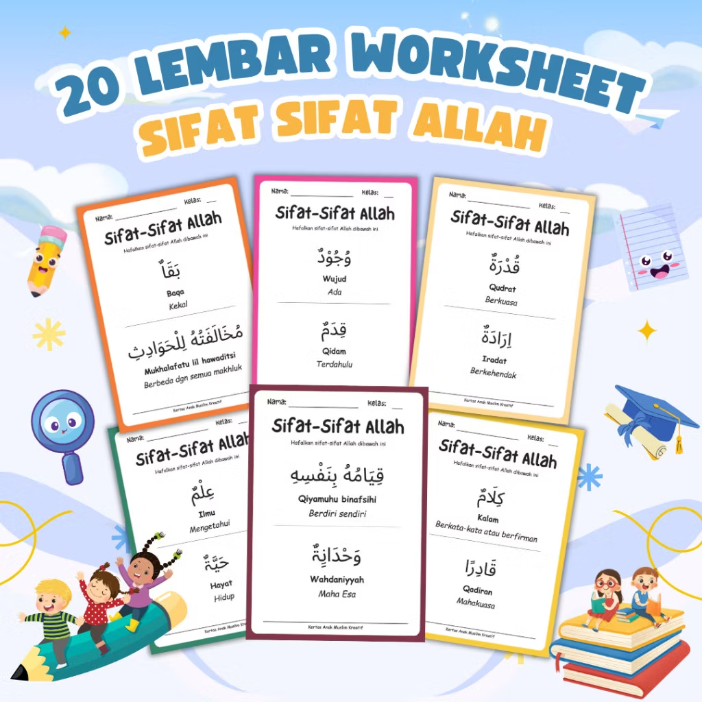 20 LEMBAR WORKSHEET BELAJAR SIFAT SIFAT ALLAH